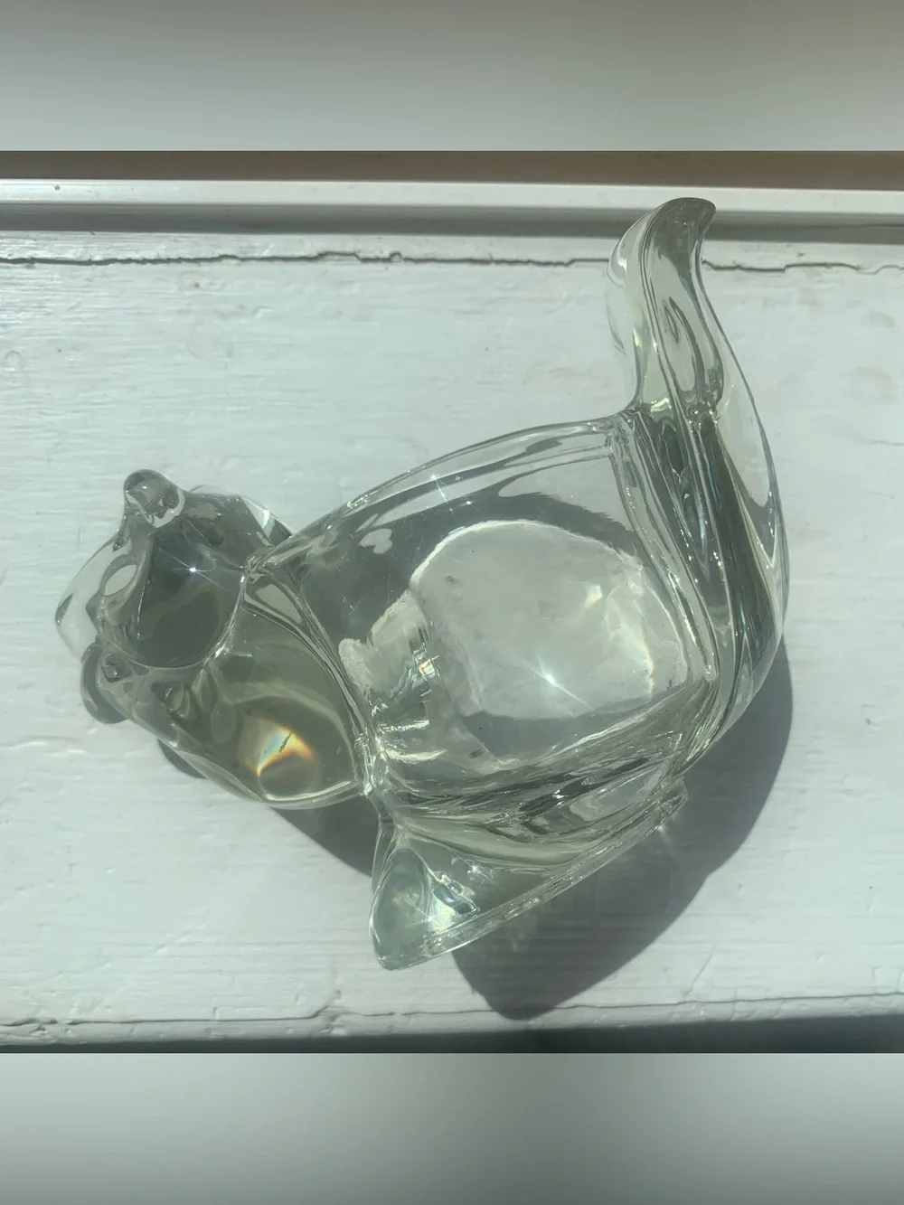 Adorable Vintage AVON clear glass chipmunk squirrel eating acorn candle holder